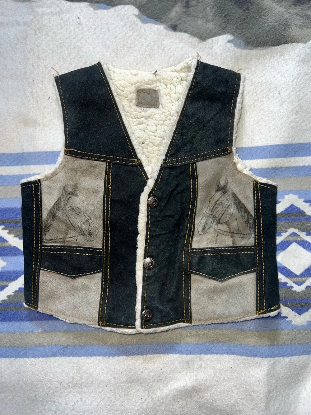 Kids Size 6 Handmade Western Horse Leather/Sherpa Vintage Styled Vest